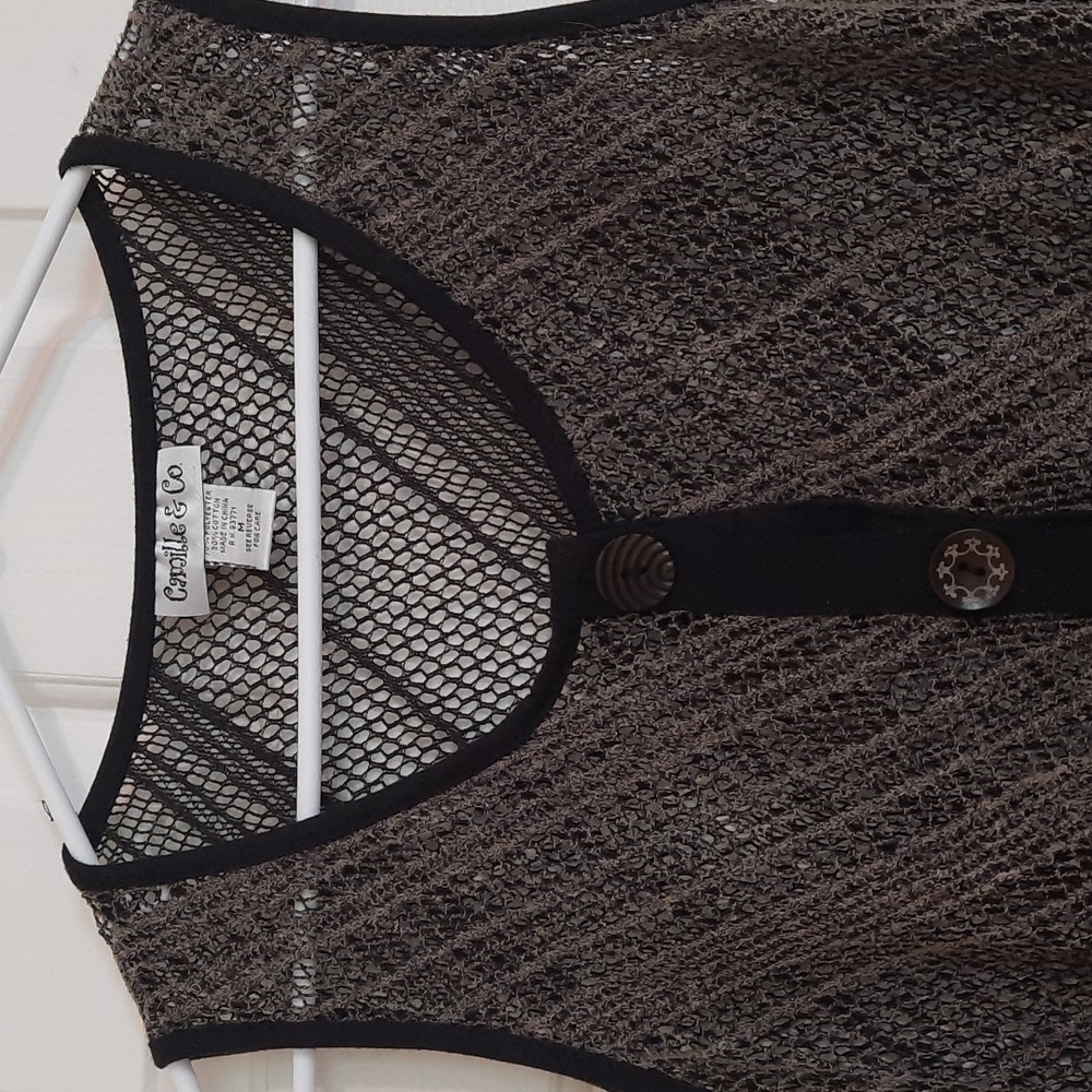 Camille & Co Button Up Mesh Texture Blouse Tank V… - image 2